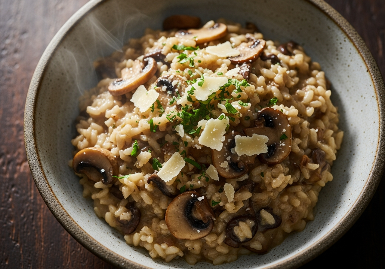 Creamy mushroom risotto with parmesan